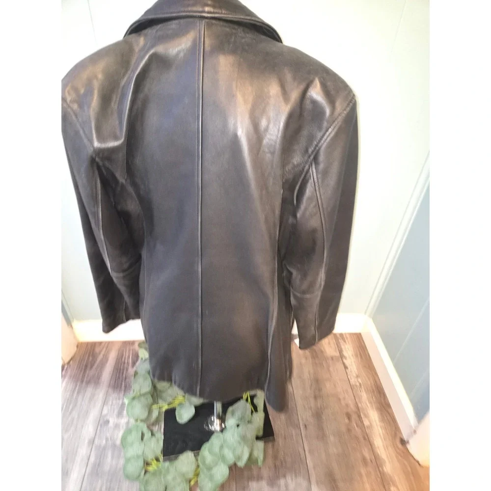 Vintage Liz Claiborne Full Zip Leather Car Coat Jacket Sz L